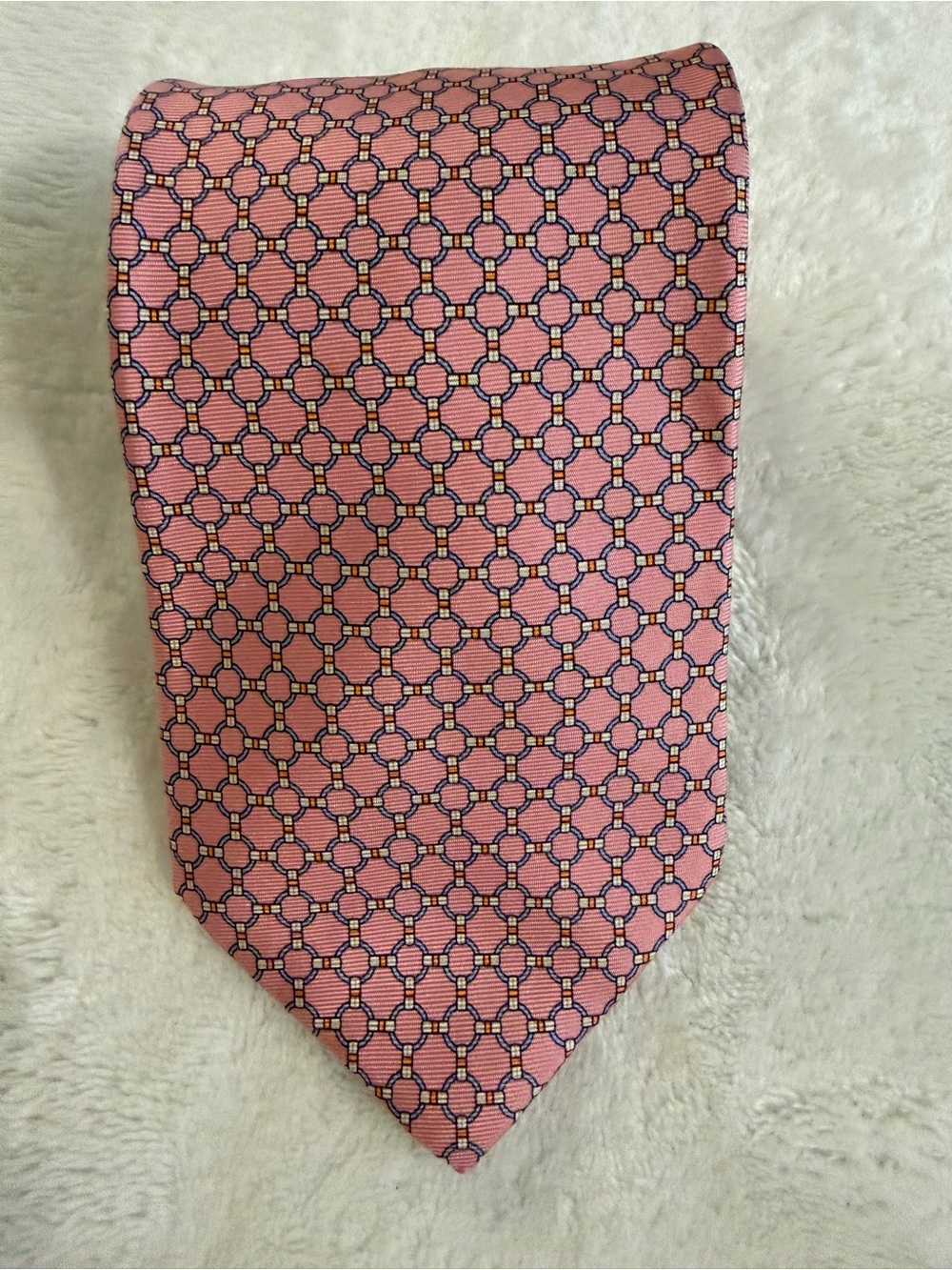 Pink Geometric Pure Silk Tie Made in Italy 59” Classic Mens Necktie